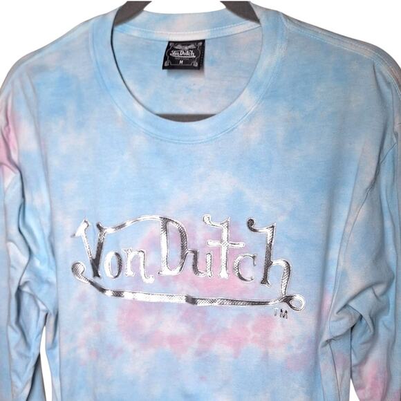 Von dutch Y2K vintage tie dye long sleeve tee metallic puffy 3d spellout logo - Picture 5 of 5